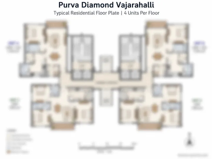 Typical residential floor plate at Purva Diamond Vajarahalli — four homes per floor